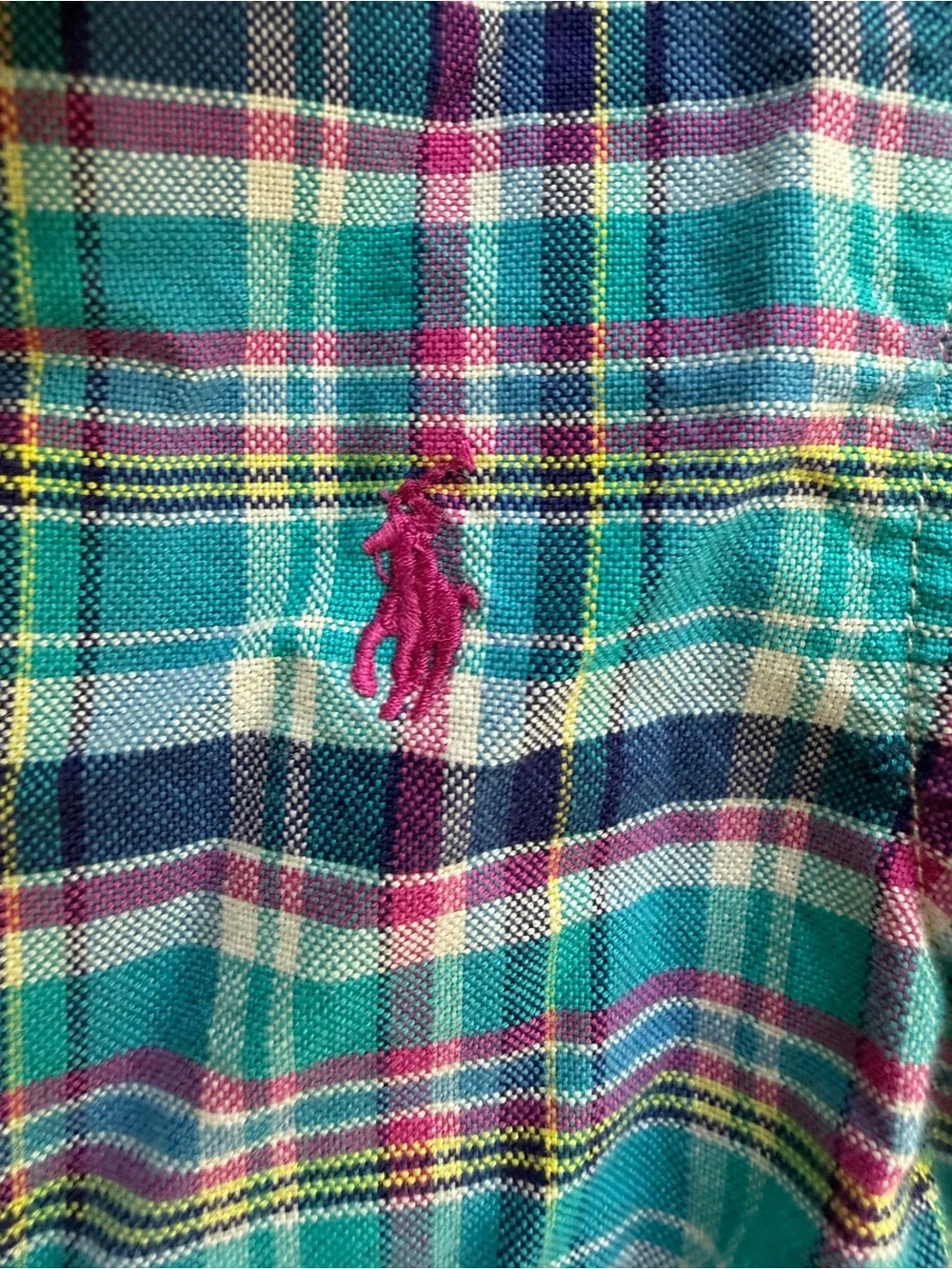 Ralph Lauren Girl 5 Blue Pink Plaid Ruffle Button Down Formal Short Sleeve Shirt